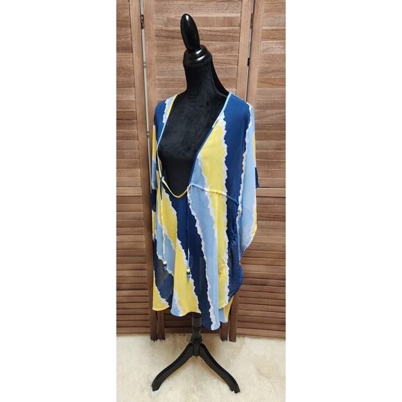 Jessica Simpson Smooth Sailing V-Neck Swimsuit blue/yellow Size Large L Cover-Up - Picture 4 of 7